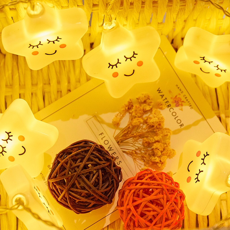 Colored Lights Cute Smiley Star Led Light String Girly Room Baby Nursery Bedroom Holiday Decoration Lights