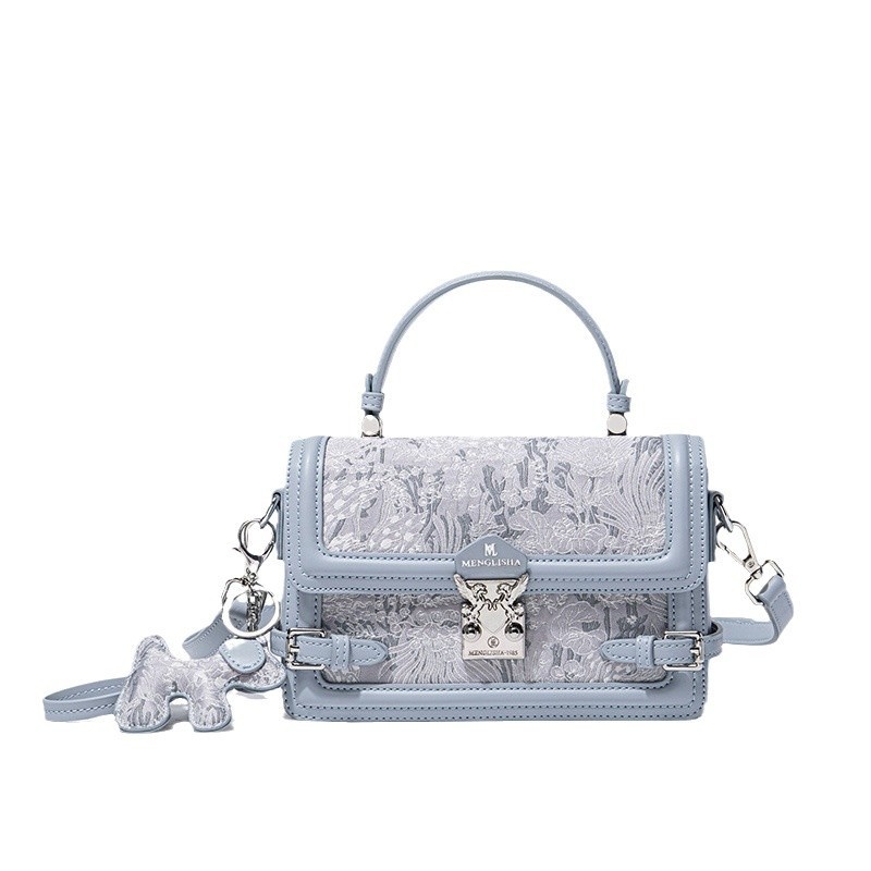 MENGLISHA Dream Lisa Blue Embroidered Women's Bag Niche High-end Shoulder Crossbody Small Square Bag