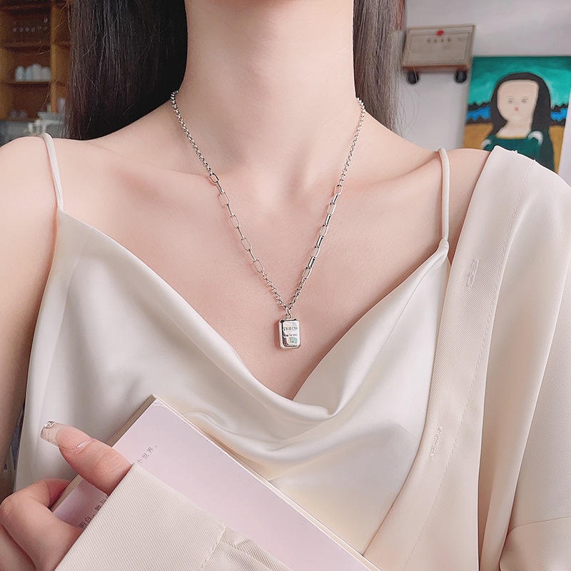 Chaosheng S925 Sterling Silver Box Letter Square Necklace Niche Design French Light Luxury Style Clavicle Chain For Women