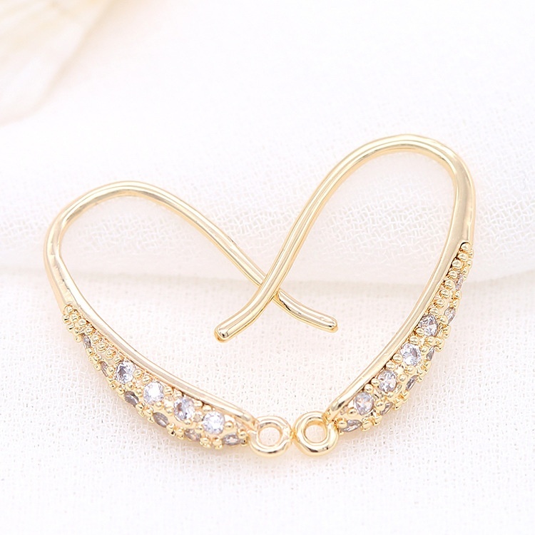 Korean Copper Plated14 KReal Gold Micro-inlaid Zircon Ear Hook DIYHandmade Earrings Earring Accessories Material Direct
