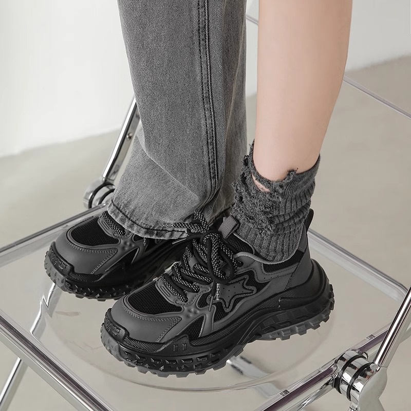 Niche Thick-soled Dad Shoes For Women Autumn And Winter Height-enhancing Gray Retro All-match Casual Shoes Sports Shoes