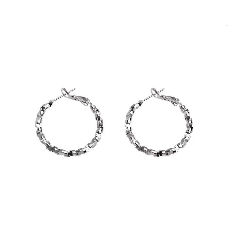 Broken Silver Earrings Hong Kong Style Big Circle Ear Ring Fashion Metal All-match Ear Buckle Internet Celebrant