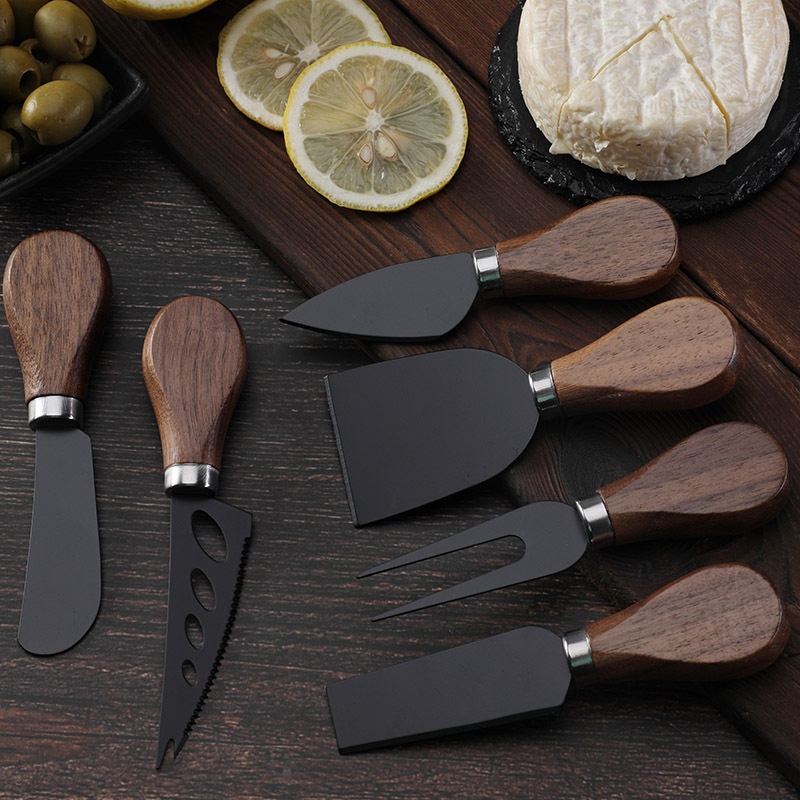 Black Walnut Handle Cheese Knife Cake Stainless Steel Kitchen Tableware Butter Black Blade Cheese Tool Home