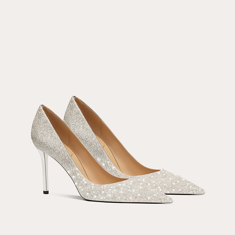 H708-55 Sheepskin Pearl White Wedding Shoes High-end Stiletto Bridal Shoes High Heels Two-wear Pointed Toe Single Shoes For Women - 4