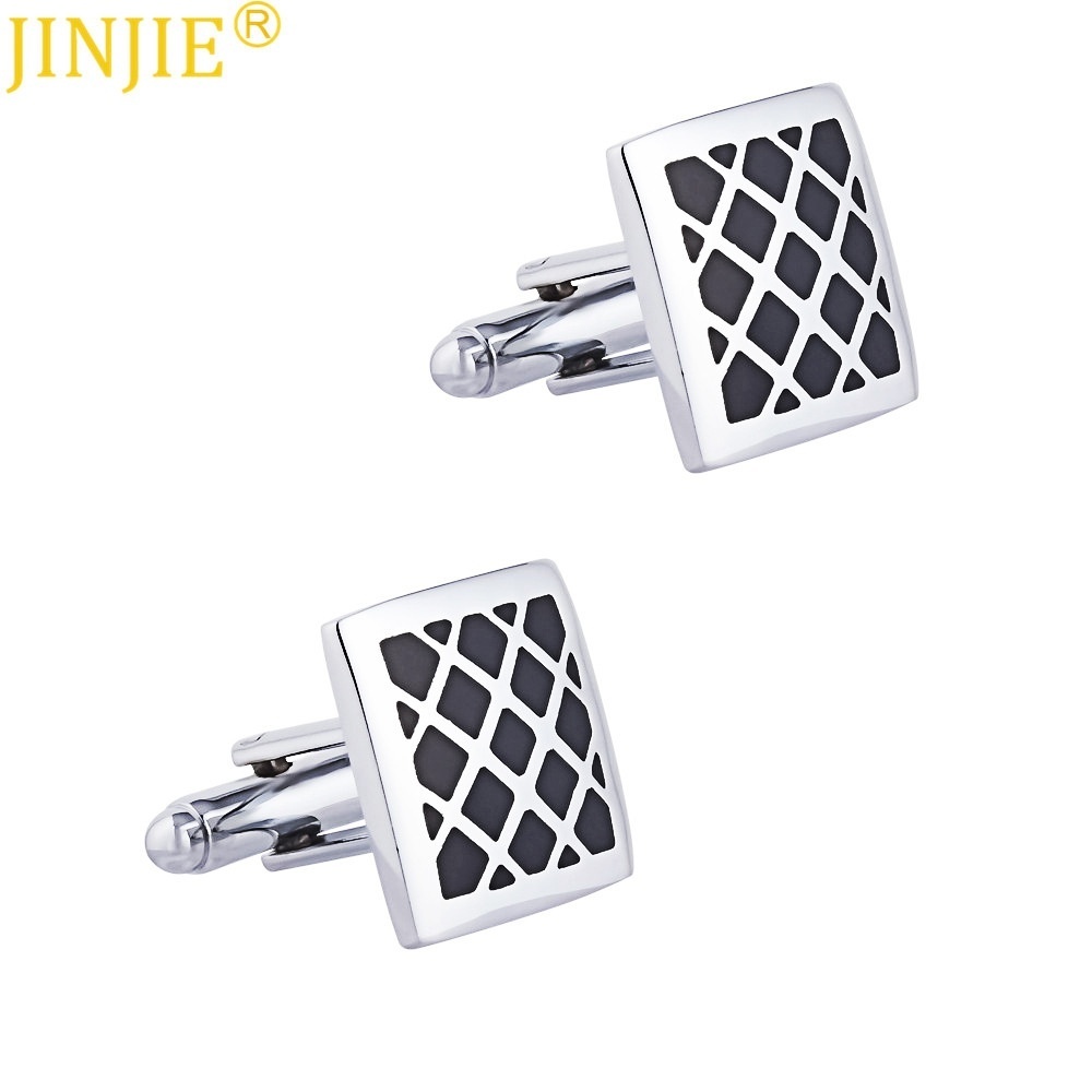High-grade Square Black Grid Electroplated Enamel Cufflinks Foreign Trade Men's French Shirt Cufflinks