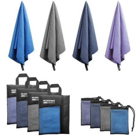 Microfiber Double-sided Velvet Solid Color Square Mesh Bag Quick-drying Towel Antibacterial Non-sand Moisture-absorbing Beach Towel Sports Outdoor