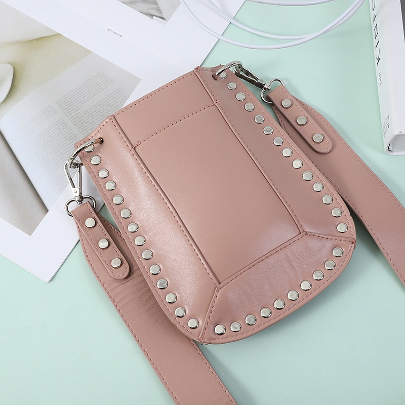 Mobile Phone Bag Pink Rivet Shoulder Bag Punk Motorcycle Crossbody Bag Women’s Fashion Coin Purse Women’s Bag