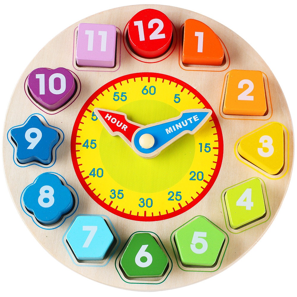 Multifunctional Montessori Teaching Aids Digital Clock Wooden Shape Cognitive Learning Alarm Clock Early Education Educational Children's Toys