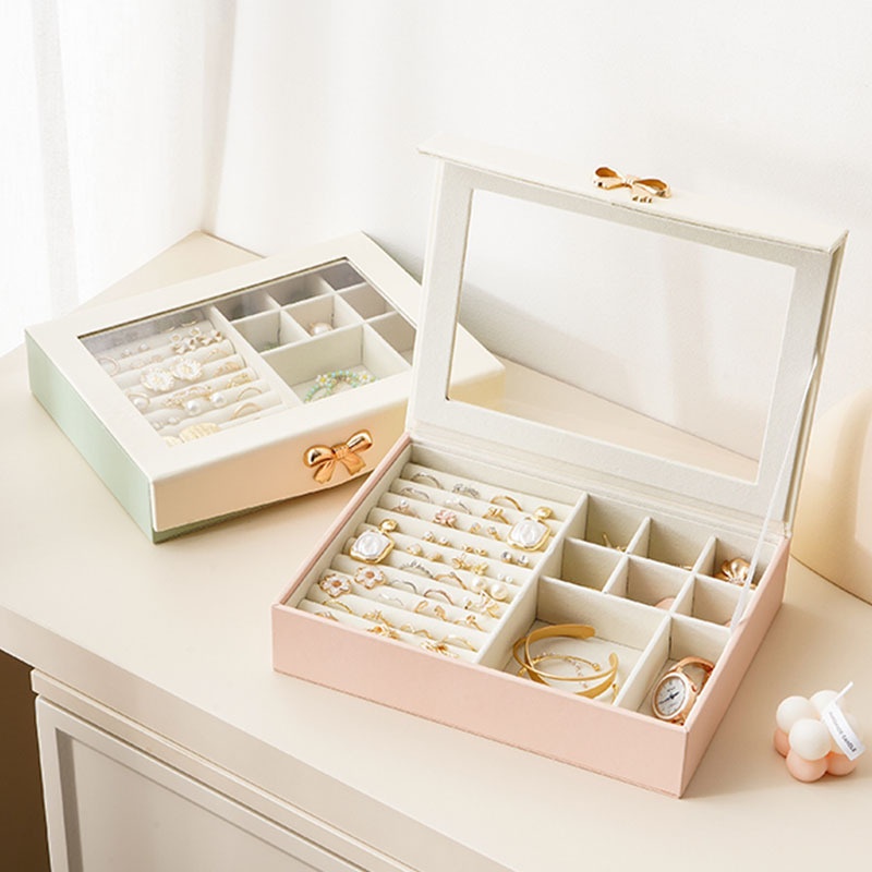 Bow Jewelry Box Transparent Simple Desktop Jewelry Box Ring Earrings Bracelet Bracelet Jewelry Storage Box
