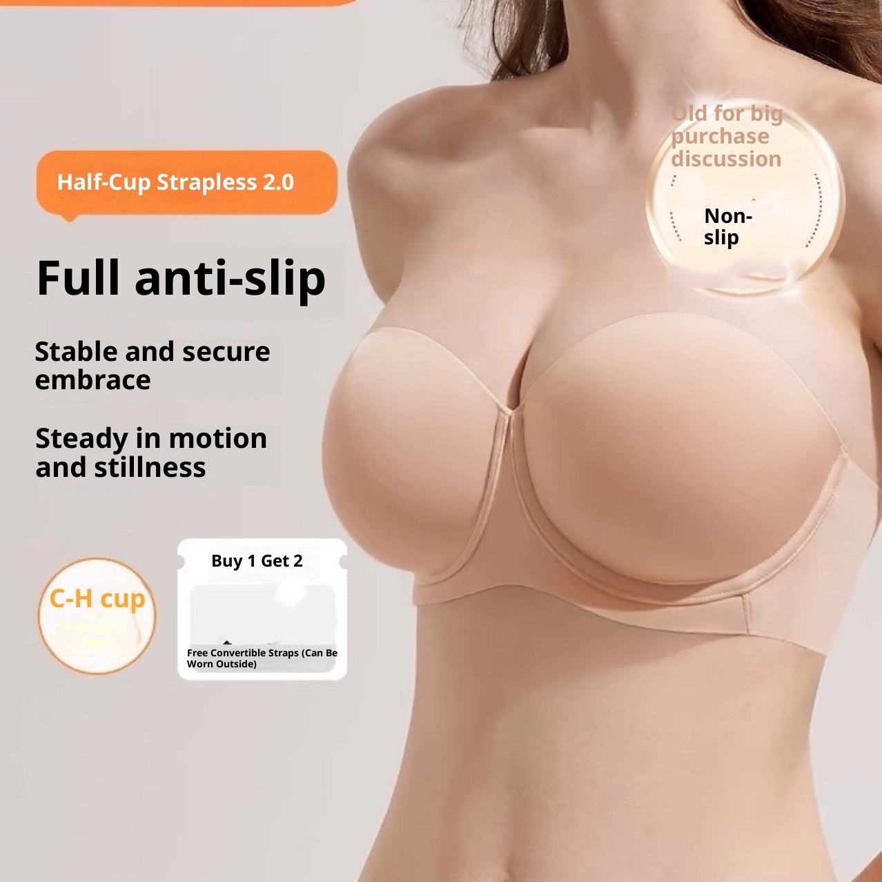 Milk Candy With Big Chest Strapless Underwear Non-slip Beautiful Back Bra Half Cup 2.0 Gathered Strapless Plus Size