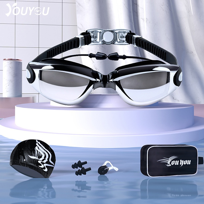 Youyou HDWaterproof And Anti-fog Swimming Goggles For Men And Women Adult Eye Protection Fashionable Swimming Goggles And Swimming Caps Set