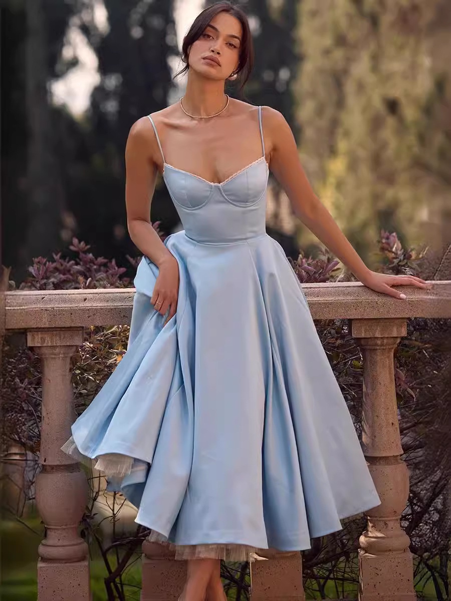 French Style BlAck Suspender Dress Women's Niche Design WAist Slimming Look Long Skirt Dress A-line LArge Skirt