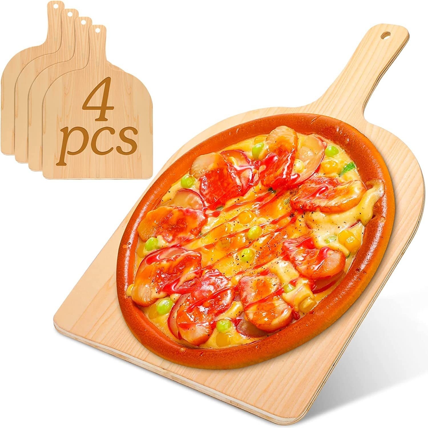 Basswood Pizza Board Tray Wooden Pizza Shovel Portable Barbecue Shovel Bread Board Household Kitchen Cutting Board Wooden Chopping Board