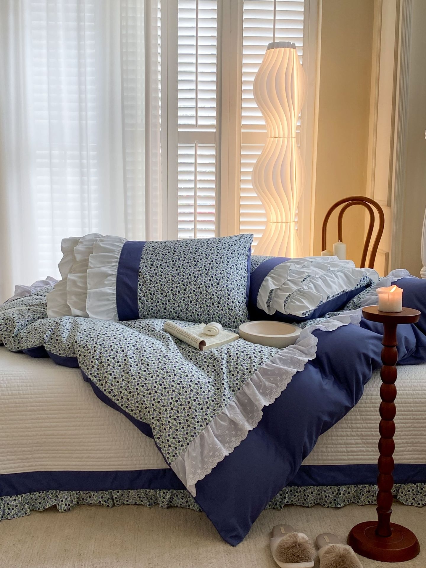 Cotton Small Floral Bed Cover Series- Home Style Bed Cover Four-piece Set Retro Style Floral Bedding