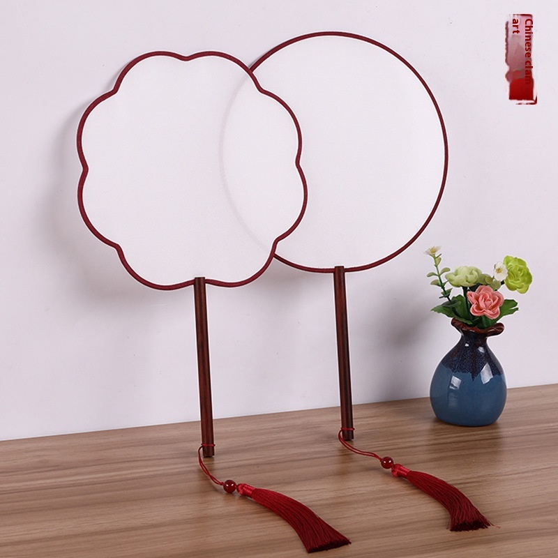 Red Sandalwood Handle Silk Ancient Style Round Fan Fine Brush Painting Diy Blank Fan Dance Hanfu Palace Fan Female Round Fan