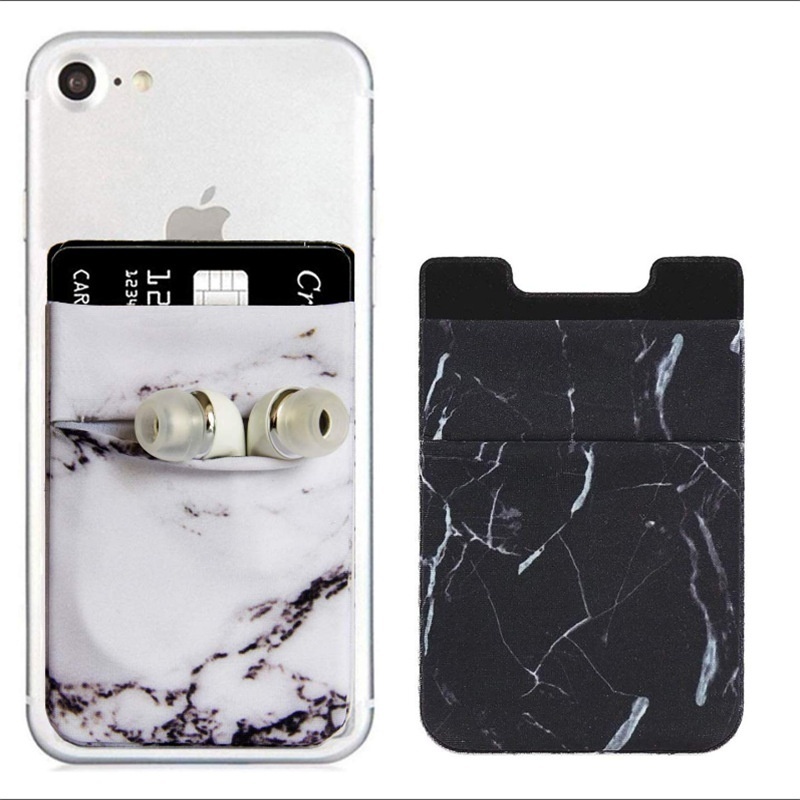Marble Print Double Layer Mobile Phone Sticker Lycra Cloth Adhesive Card Holder Mobile Phone Rfid Back Sticker Card Holder