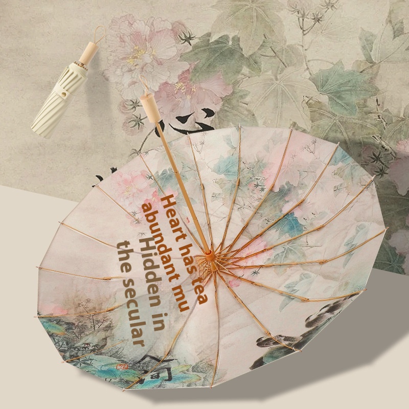 16 Bone Colored Plastic Hand-opened Parasol30%Fold Retro Sun Protection Umbrella Anti-ultraviolet Dual-use In Sunny And Rainy Weather Support One Piece Dropshipping