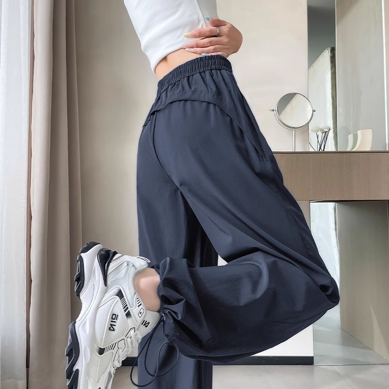 Ice Silk Quick-Drying Sports Pants For Women Summer Thin Loose Slimming Look Draped High-Waisted Workwear Straight Wide-Leg Pants For Women