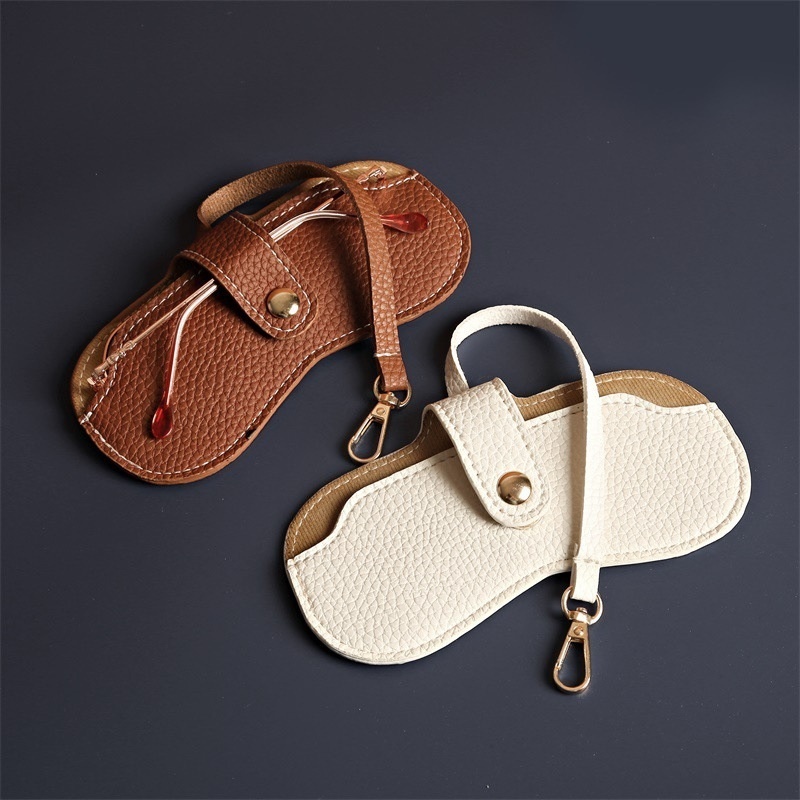 Litchi Grain Leather Eyeglass Bag Strap Leather Strap Leather Eyeglass Case Eyeglass Accessory Wrist Strap Portable Sunglass Holder Bag