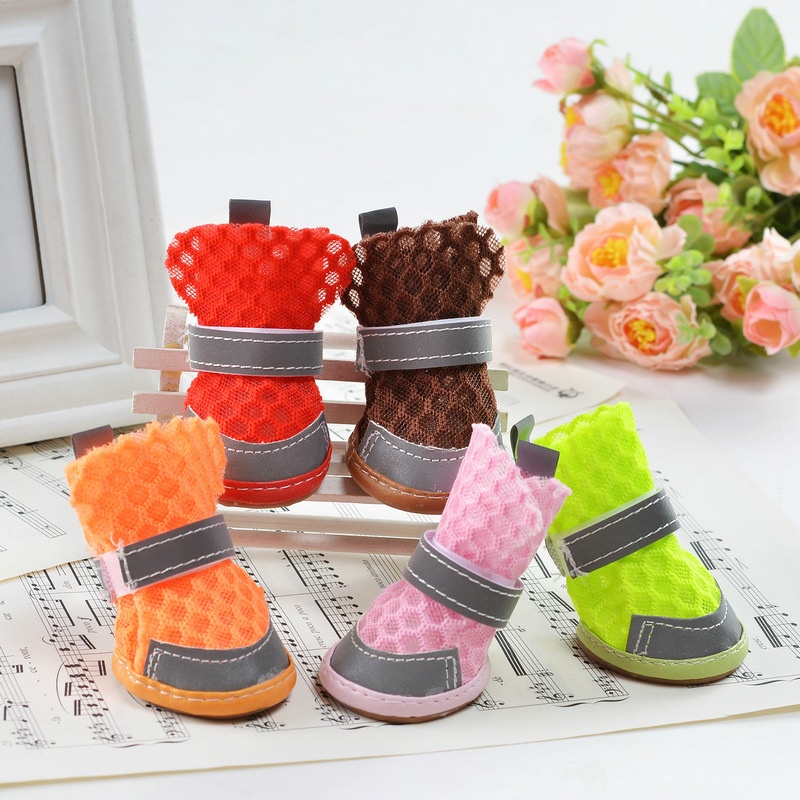 Summer Breathable Non-Slip Pet Shoes Reflective Mesh Hollow Comfortable Bichon Small Dog Foot Covers Dog Supplies Spring