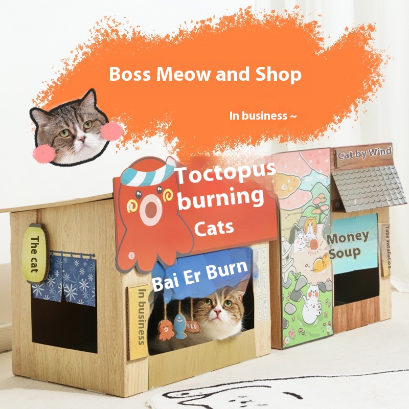 MISSPETLarge Japanese-style Cat Scratching Board Cat House Japanese Style Double-layer Cat Jumping Platform Pet Supplies Cat Toys