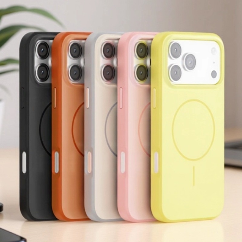 IPhone17系列撞色手机壳苹果16Promax简约15纯色大孔磁吸软壳