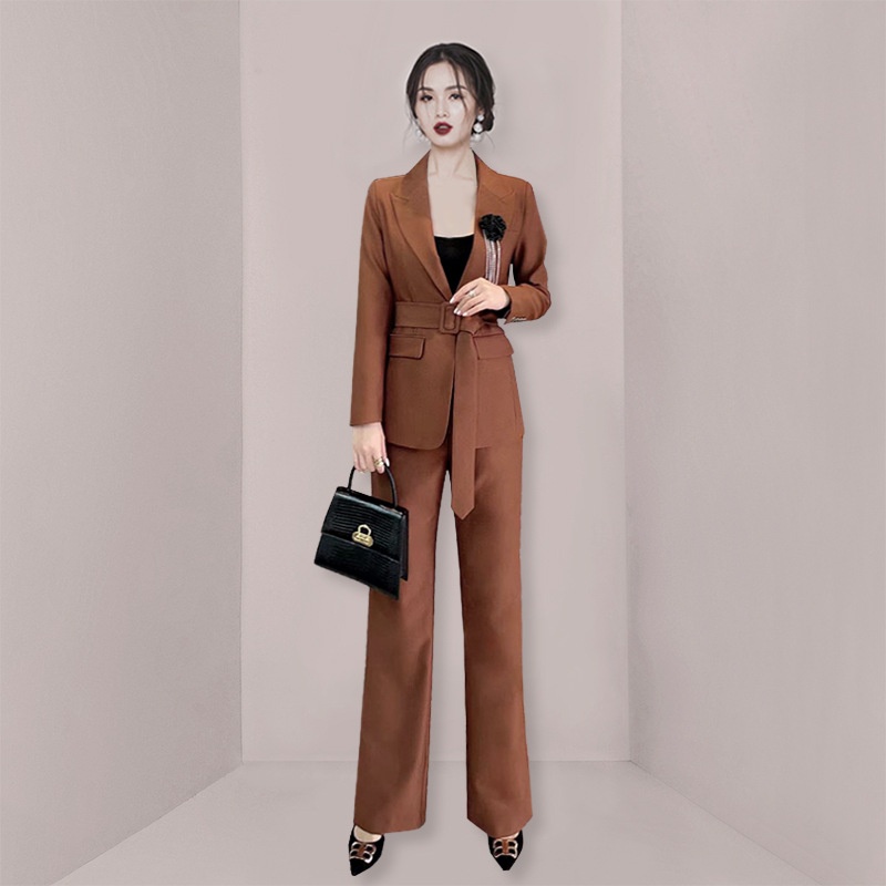 Suit Jacket Fashion Professional Suit Women Autumn And Winter Waist Fashionable Design Flared Pants Two-piece Suit