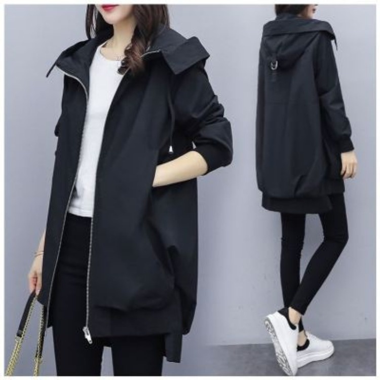 Medium-length Fat Mm Autumn Windbreaker Female Autumn And Winter Korean Version Of Casual Hoodie Temperament Coat - 2