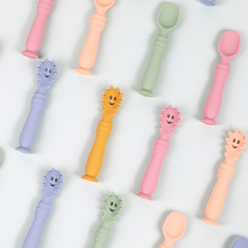 Baby Eating Training Spoon For Drinking Soup And Porridge Elbow Baby Silicone Food Supplement Spoon Children's Spoon