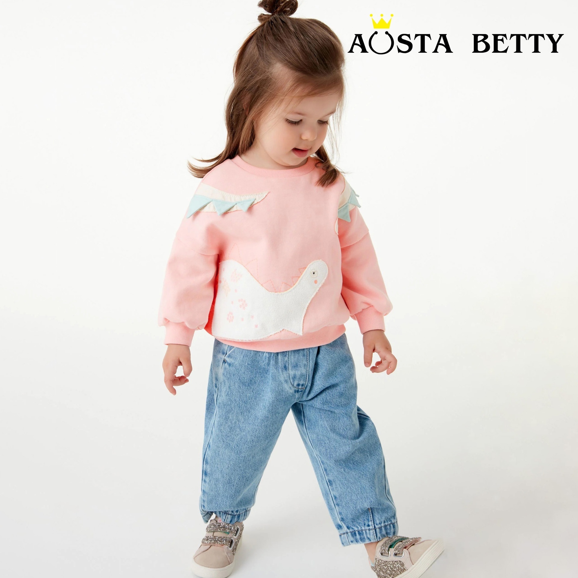 European And American Style Children's Long-sleeved Pullover23 Years Autumn Girls'Sweater Cartoon Embroidered Bottoming Top