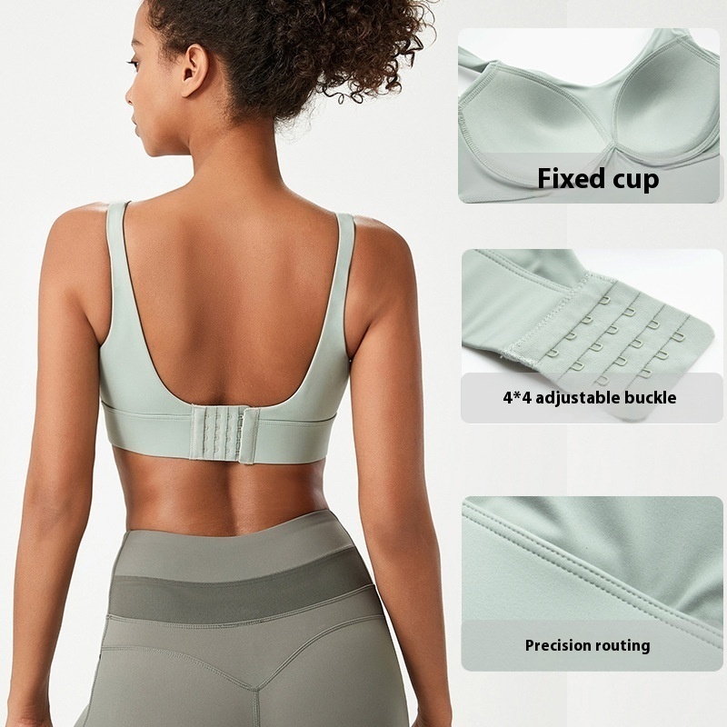 Sports Bra For Women Buckle Yoga Bra Fixed Cup Large Size Sports Underwear European And American Fitness Vest