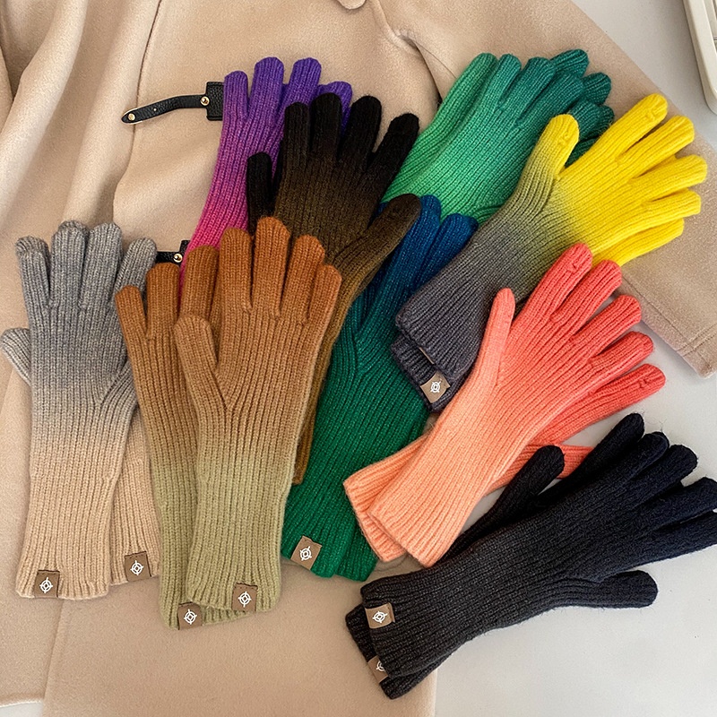 Korean Gradient Color Gloves Fingerless Touch Screen Gloves Winter Warm Fashion Style Internet Celebrity Gloves - 4