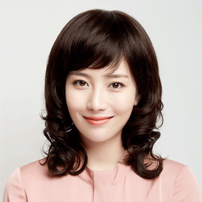 Wig For Mothers, Medium-long Curly Hair, Middle-aged And Elderly Women's Wig, Natural Wavy Shoulder-length Wig Headgear