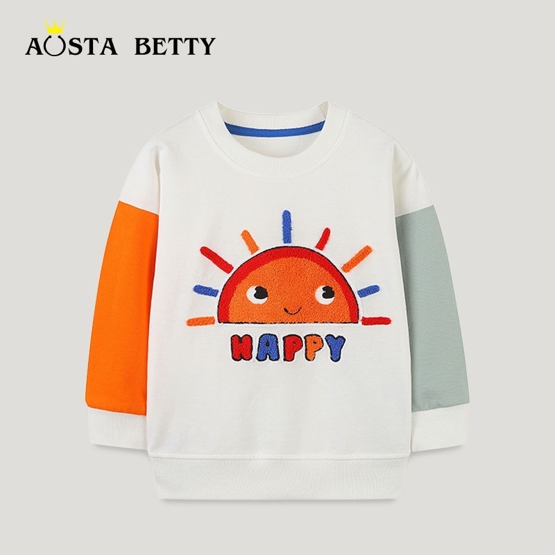 23 Spring And Autumn Children's Clothing Sweatshirt European And American Style Small Children's Cartoon Round Neck Bottoming Shirt Fashionable Splicing Sleeve Children's Sweatshirt