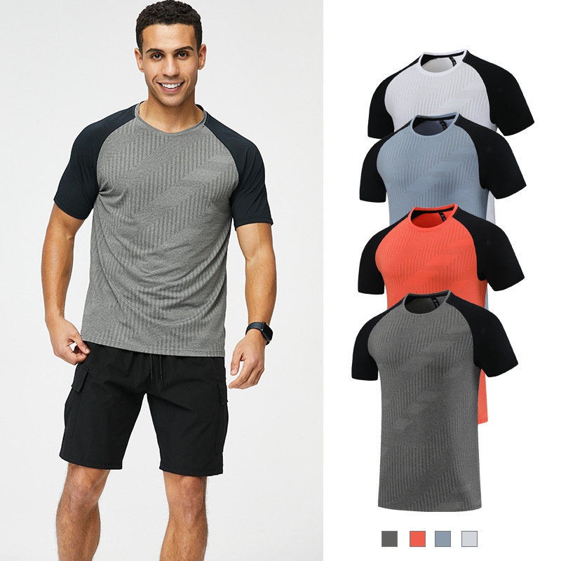 Quick-drying Sports T-shirt Men's Running Short-sleeved Fitness Training Suit Summer Ice Silk Loose Breathable Dark Pattern Half-sleeved Top