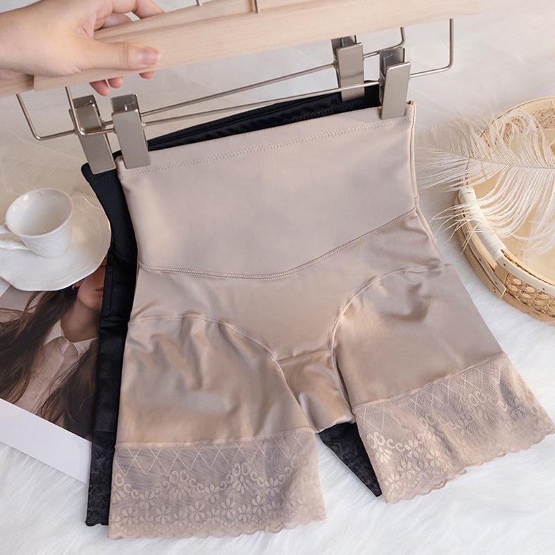 Plus Size Hip Lifting Pants Summer Thin Small Belly Shaping Hip High Waist Traceless Lace Stitching Safety Pants