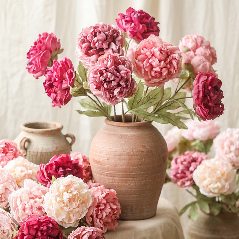 Style Focal Edge Rich Peony Peony Flower French Country Living Room TVCabinet Fake Flower Silk Flower Simulation Flower