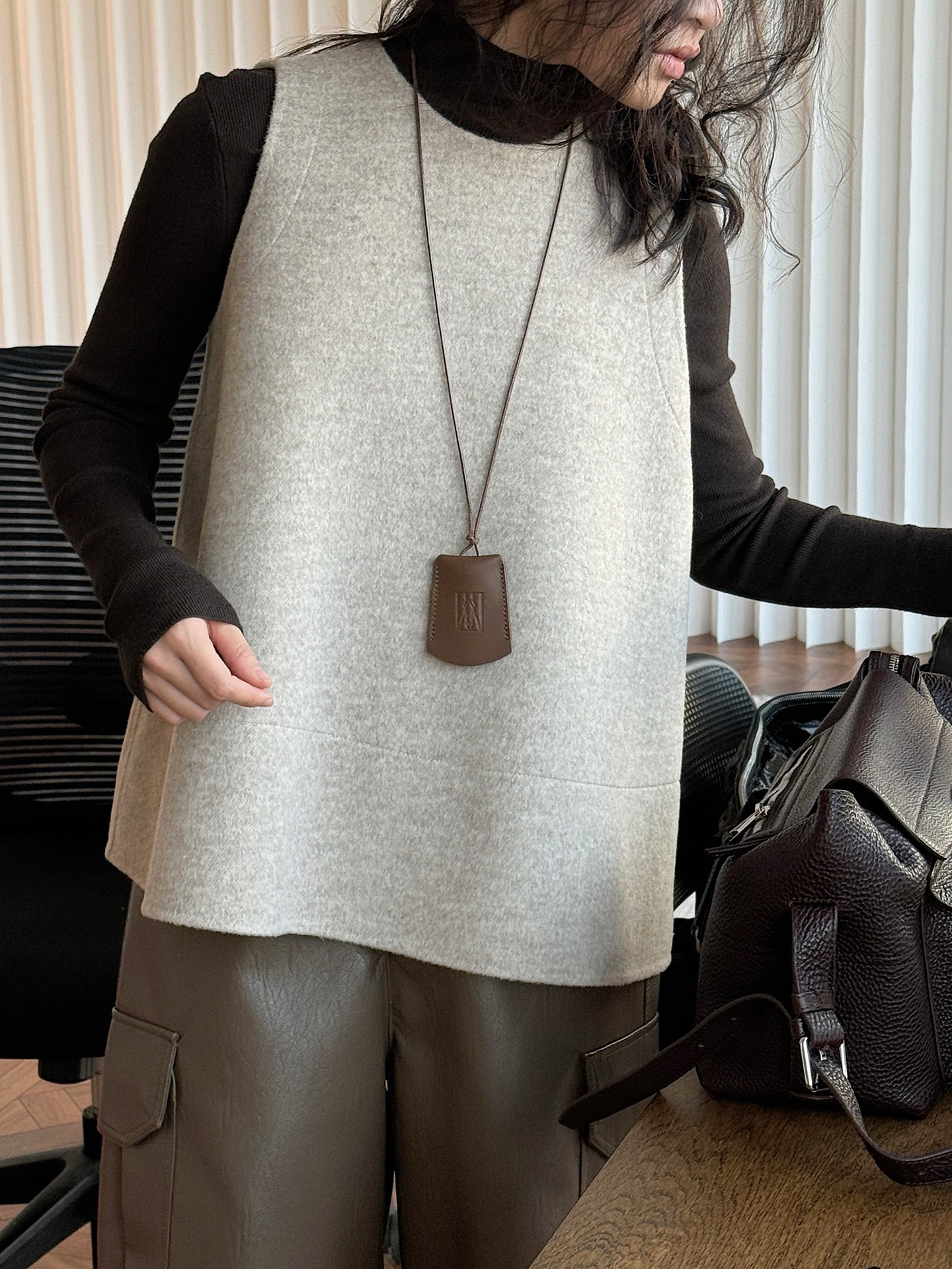 Winter Japanese-Style Fashionable Layered Wool Double-Sided Gray Vest A-Line Doll Slimming Top For Women