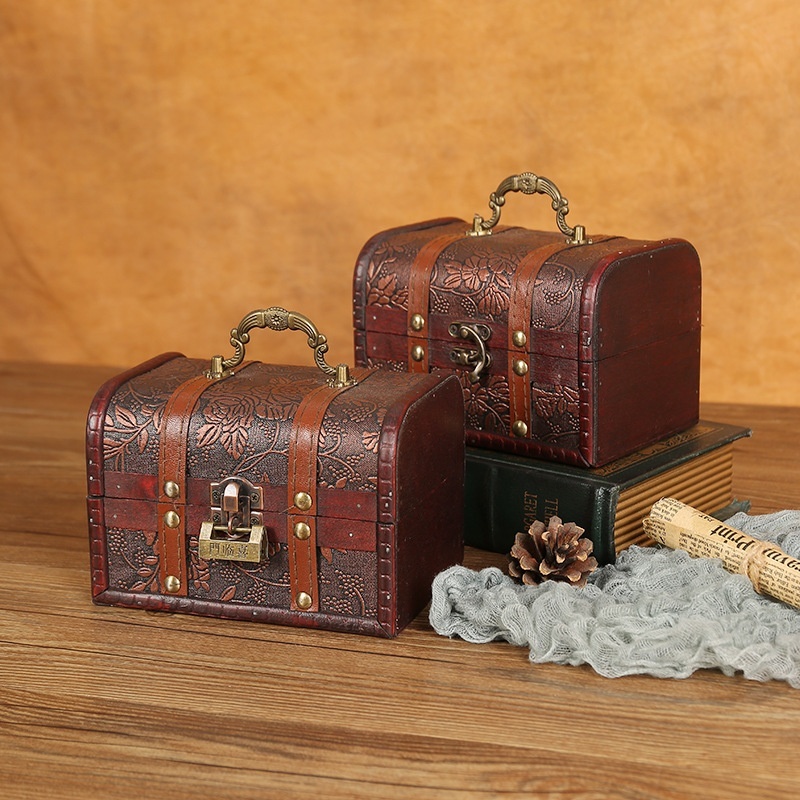 Retro Chinese Wooden Box With Lock Pirate Treasure Chest Film And Television Shooting Prop Box Storage Box With Lock Jewelry Wooden Box