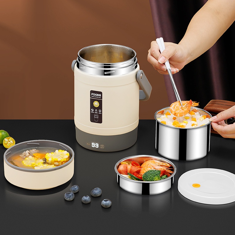 Heating And Heat Preservation Timed Lunch Box Large Capacity Portable Lunch Box Lunch Bucket304 Stainless Steel Double-layer Sealed Lunch Box