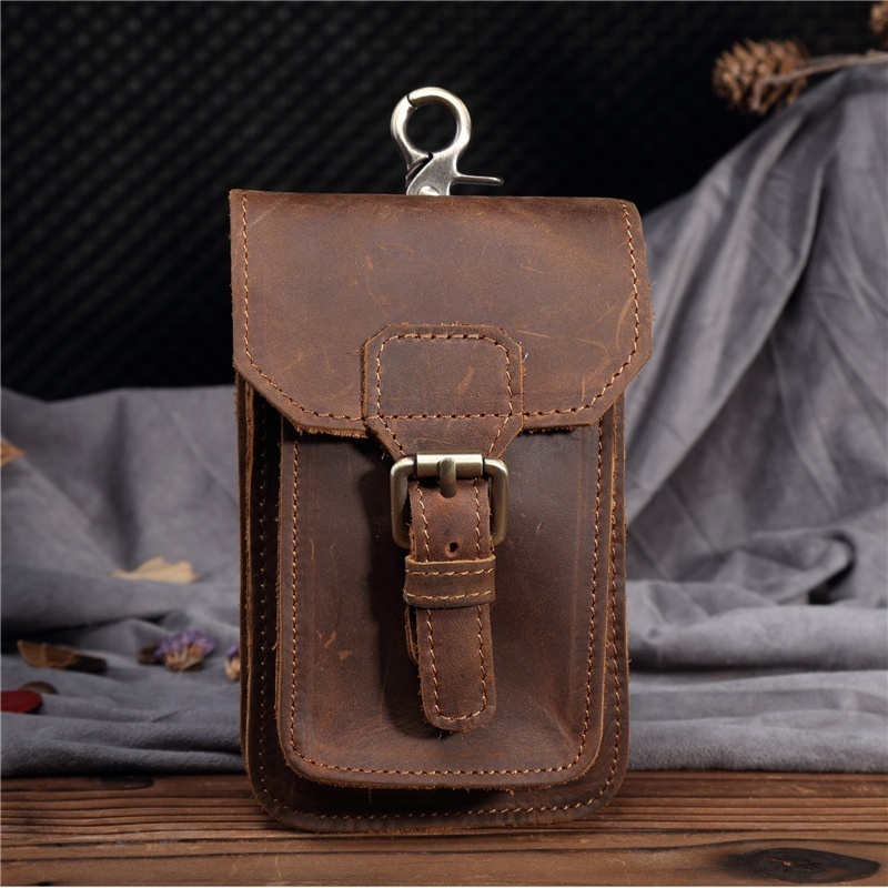 2088 Original Men's Genuine Leather Waist Bag Retro Crazy Horse Leather Waist Bag Motorcycle Bag Artistic Leisure Mobile Phone Bag Retro