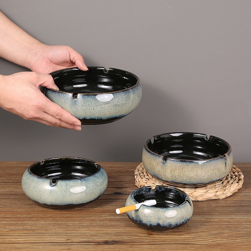 Retro Kiln-changed Large Ashtray Chinese Ceramic Crafts Home Living Room Bedroom Office Desktop Ashtray