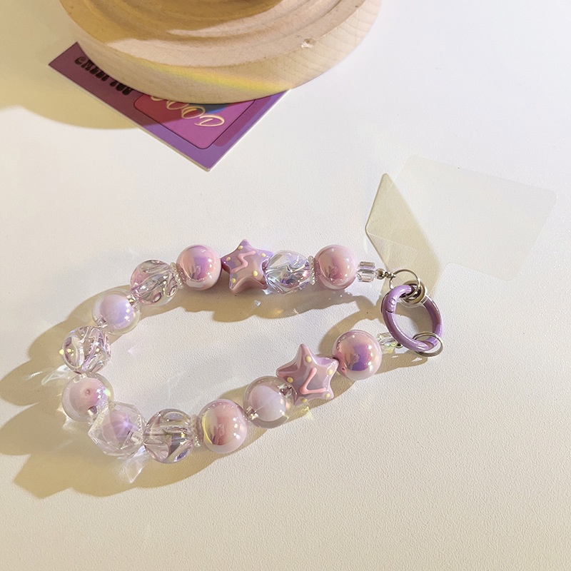 European And American Purple Star Beaded Chain Wrist Type Universal Mobile Phone Case Ccd Camera Pendant Mobile Phone Lanyard