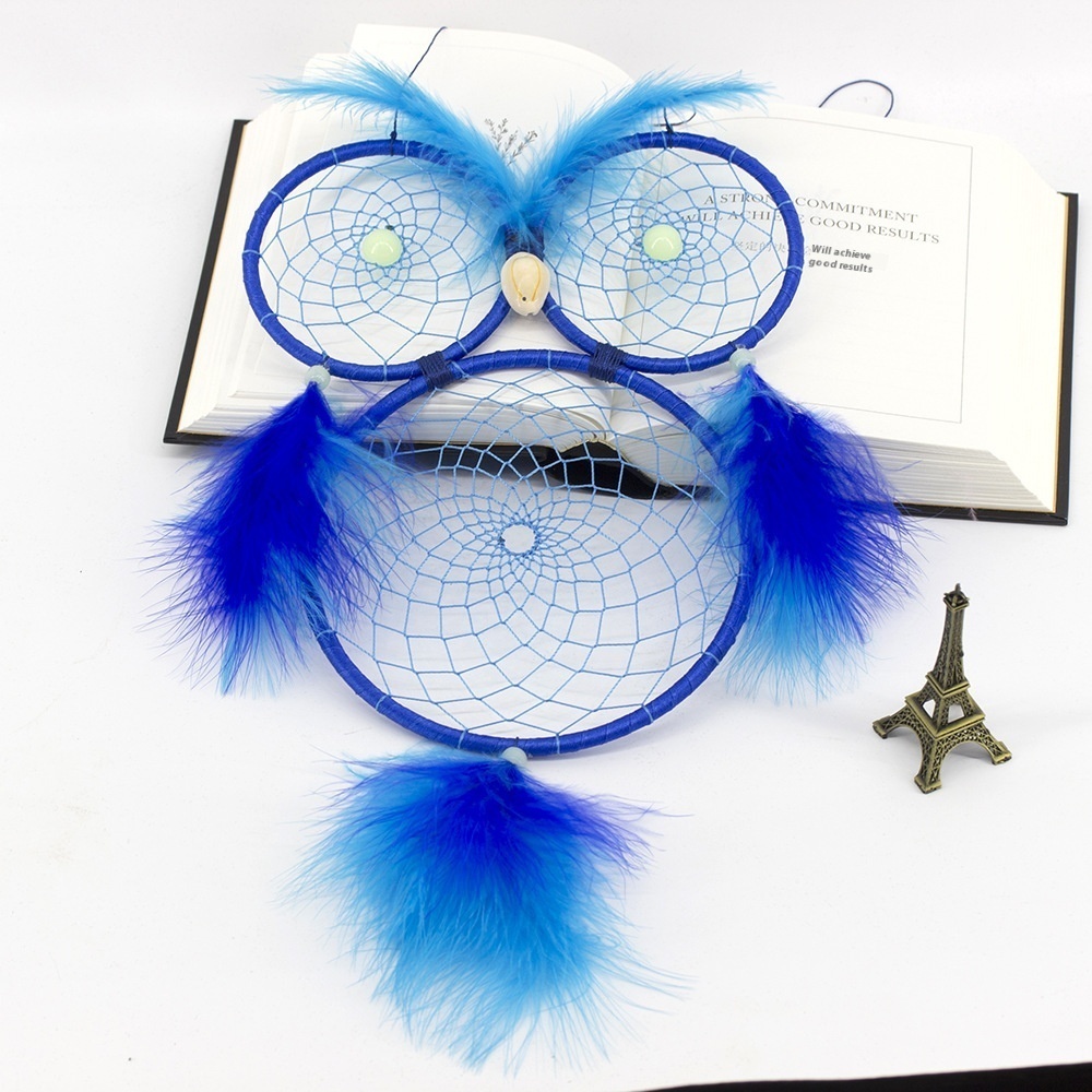 MS7031 Dream Catcher Ornaments Creative Luminous Beads Owl Dream Catcher Handmade Feather Wall Hanging Decoration