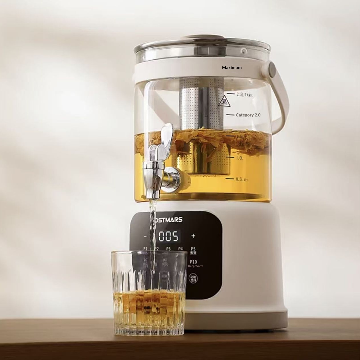 3.5L OSTMARS Glass Health Pot With Tap – Multifunction Constant Temperature Flower Tea Slow Cooker Dispenser