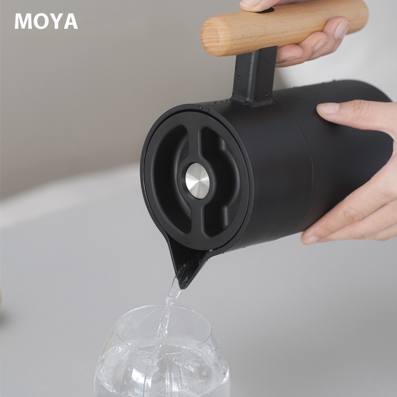 Modern Thermos Pot0.8 LPush-type Wooden Handle Tea Brewing Thermos Bottle Household Double-layer Vacuum Thermal Water Kettle