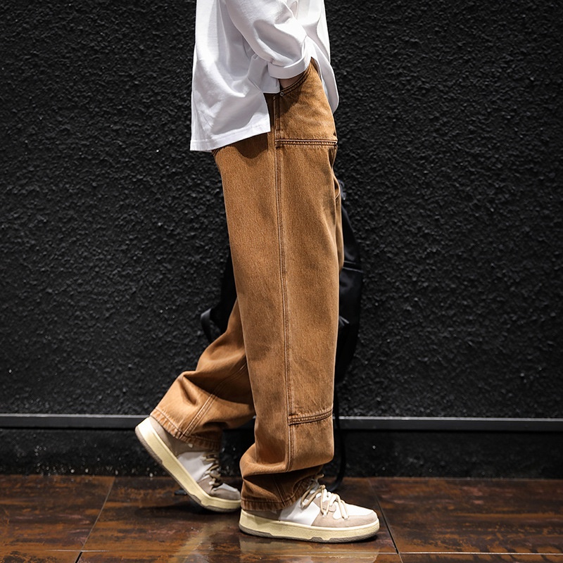 Cotton Stitching Straight Jeans Men's Autumn Loosey Brand Large Size Pants Spring And Autumn Men's Drape Wide Leg Pantsy