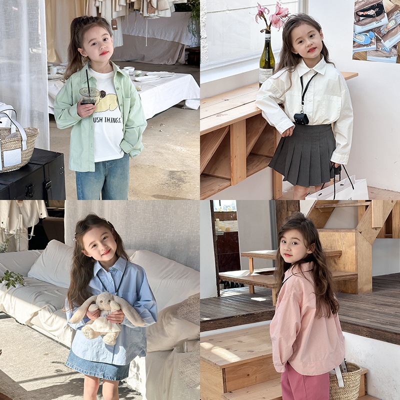 Amo Beibei Children's Clothing Spring Children's Stylish All-match Shirts For Boys And Girls Solid Color Lapel Shirt Jacket