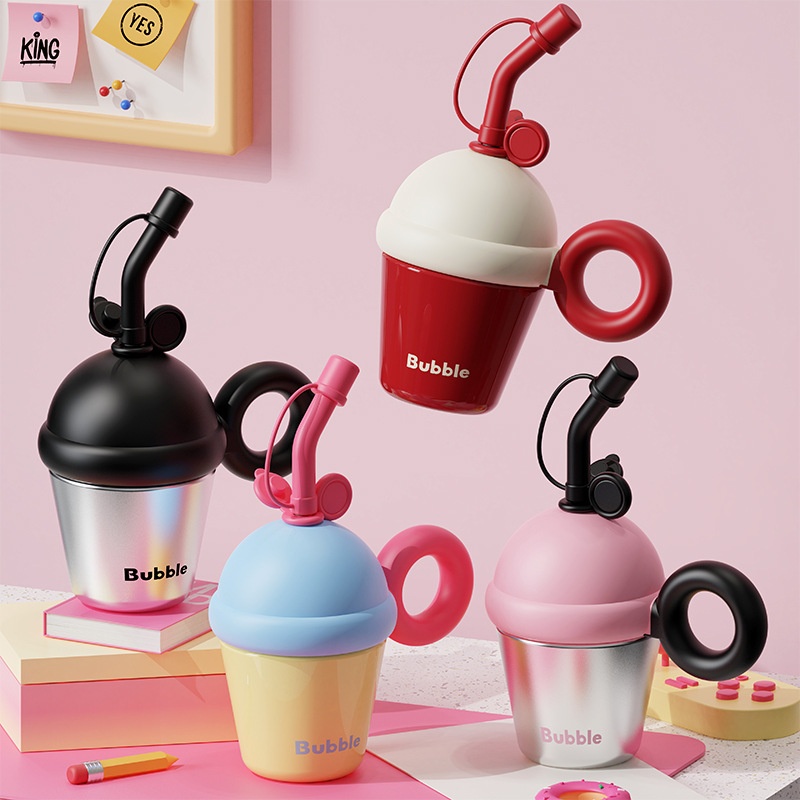 Ladies Desktop Thermos Cup Cute Straw Cup Large Capacity High Color Value Portable Cup With Tea Drain