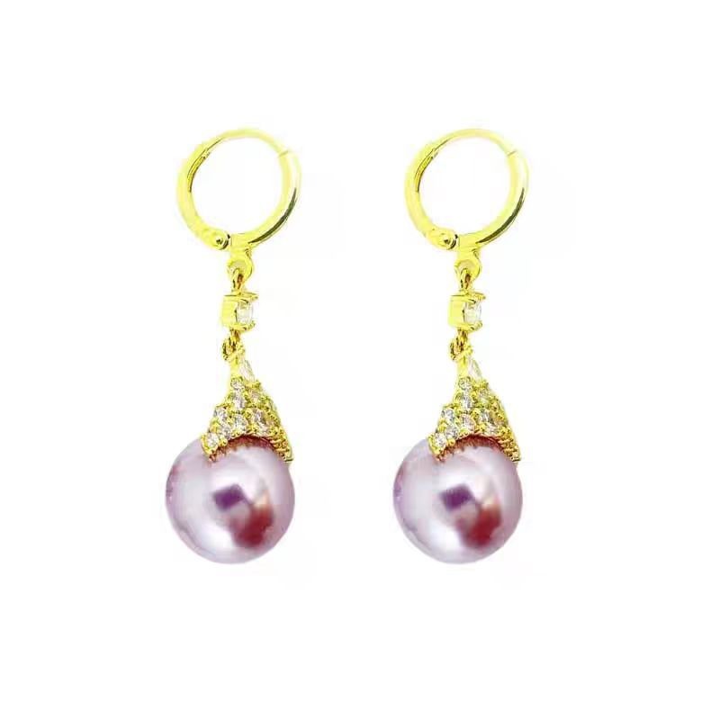 Light Luxury High-end Sense Micro-inlaid Queen Purple Pearl Earrings Style Exquisite Earrings Women's All-match Luxury Earrings